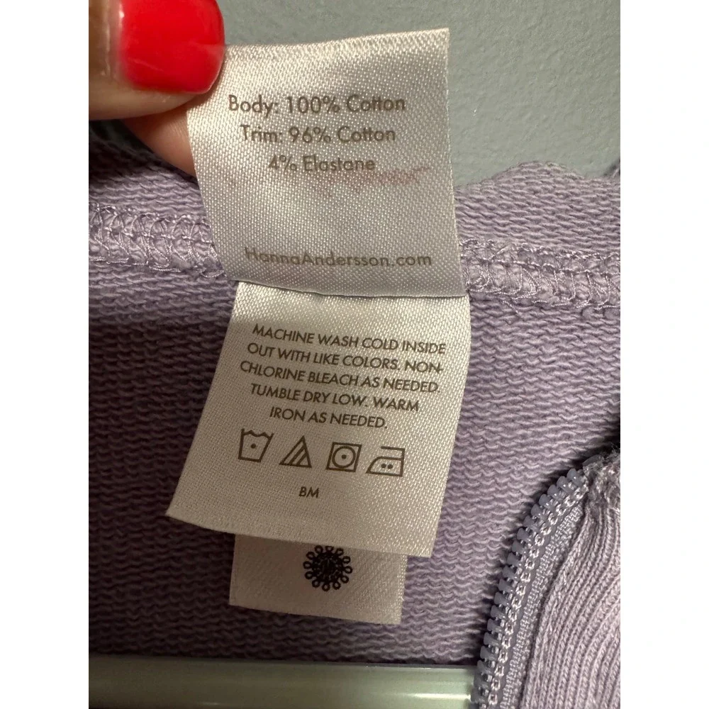 Hanna Andersson Kids Lavender Purple Full Zip Cotton French Terry Hoodie Sz 6-7